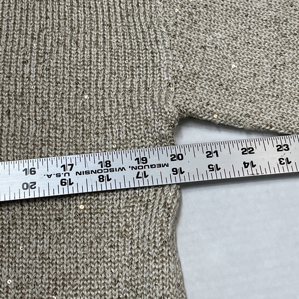 Marled Sweater Womens M Champagne Beige Gold Button Down Cardigan Sequin Holiday - Picture 10 of 10